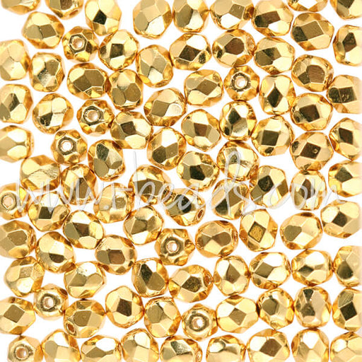 Buy Czech fire-polished beads gold plated 24k 4mm (100)