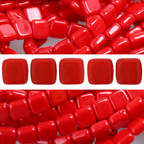 2 holes CzechMates tile bead opaque red 6mm (50)