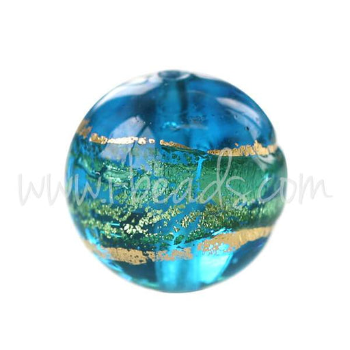 Murano bead round blue and gold 10mm (1)