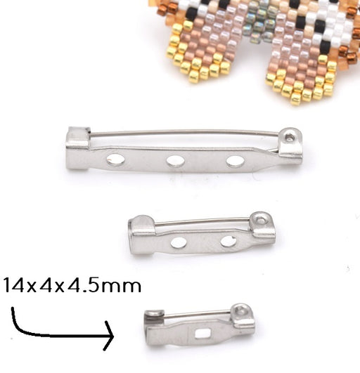 Brooch with 1 holes steel 14x4x4.5mm (2 )