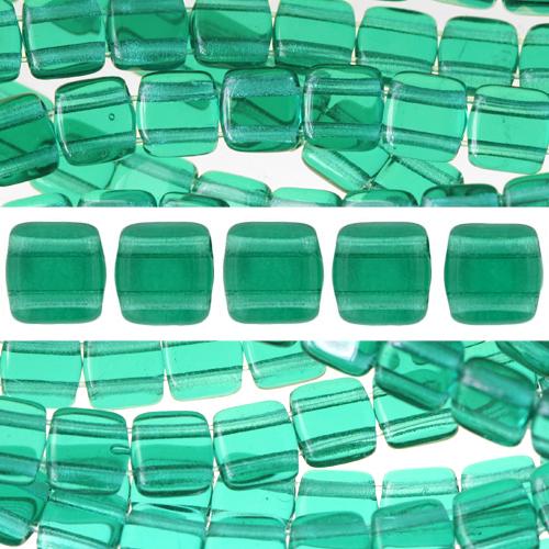 2 holes CzechMates tile bead emerald 6mm (50)