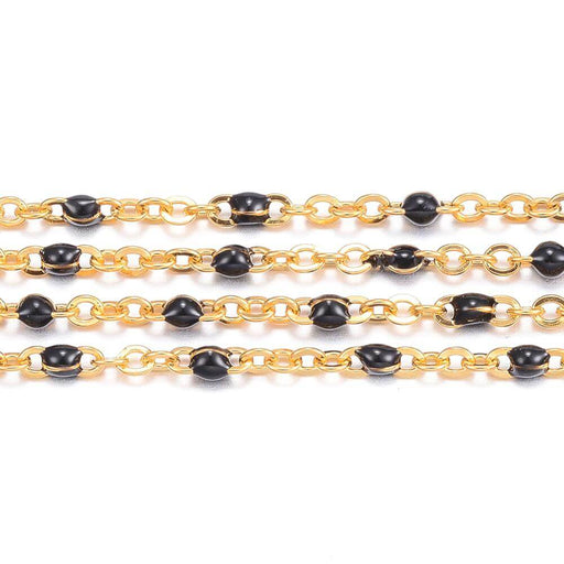 Buy Stainless Steel fine Chain, Golden with black enamel , 2x1.5x0.5mm (50cm)