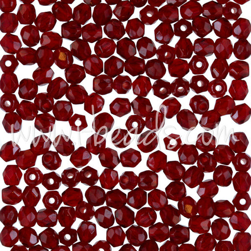 Czech fire-polished beads ruby 3mm (50)
