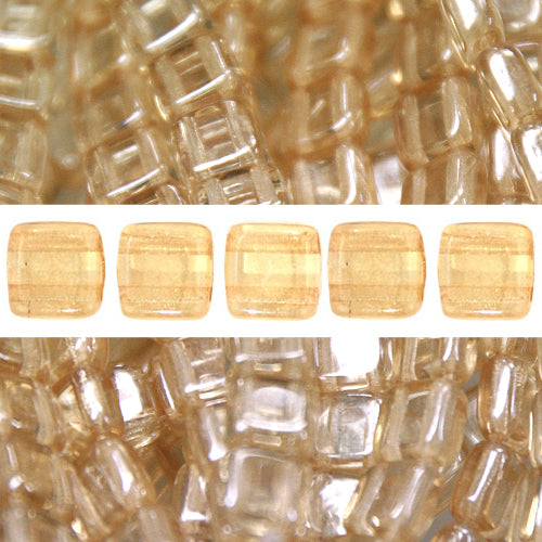 2 holes CzechMates tile bead luster transparent champagne 6mm (50)