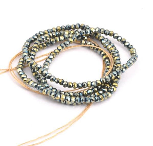Glass Bead bronze green, Faceted, Round 2mm, hole 0.6mm - 36cm (1strand)