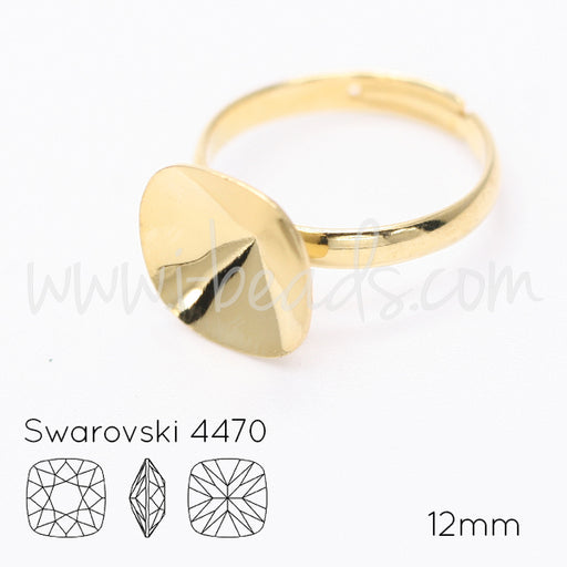 Adjustable ring cupped setting for Swarovski 4470 12mm gold plated (1)