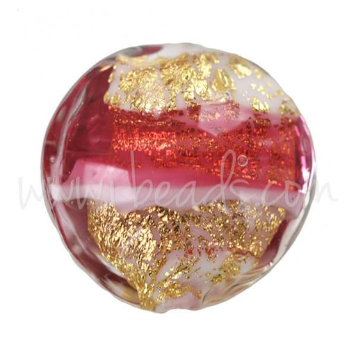 Buy Murano bead lentil pink and gold 14mm (1)