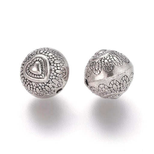 Buy Beads, round with heart, metal nickel free color Silver 10mm (2)