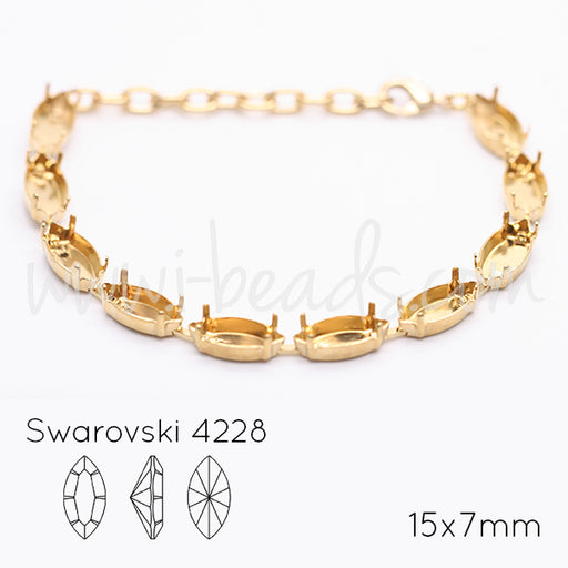 Bracelet setting for 10 Swarovski 4228 navette 15x7mm gold plated (1)