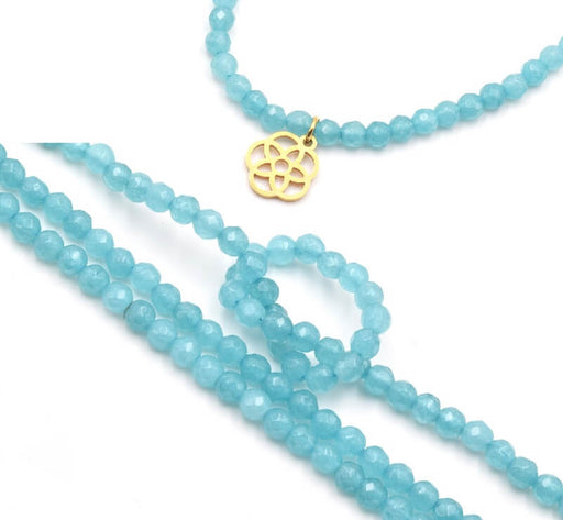 Natural jade dyed Blue Water faceted, 4mm, hole 1mm approx: 90 beads (sold by 1 strand)