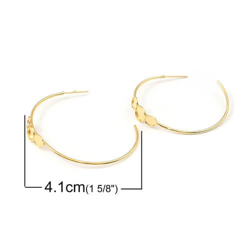 hoop earrings colour gold plated 40mm for SS20 and SS30 flatback cabochon setting -4,7 and 6 mm- (sold by 1 pair)