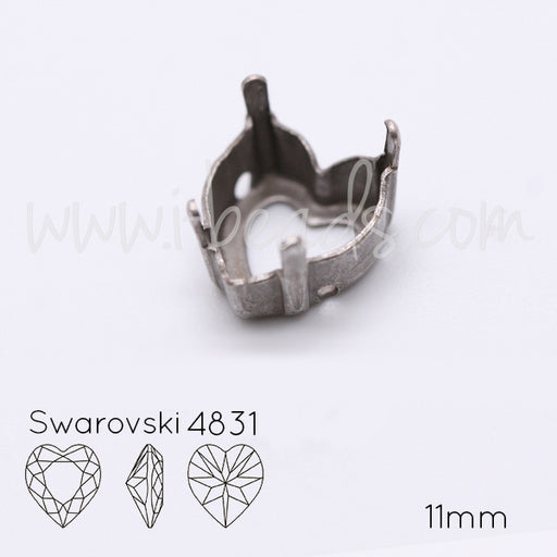 Sew on setting for Swarovski 4831 heart 11mm antique silver plated (2)