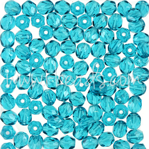 Czech fire-polished beads teal 4mm (100)