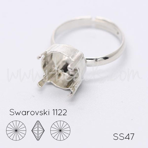 Adjustable ring setting for Swarovski 1122 rivoli SS47 silver plated (1)