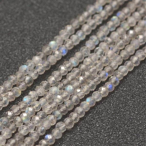 Natural Labradorite Beads Strand, 2x0,5mm -Faceted, Round, Grade AA-175 beads (1 strand)
