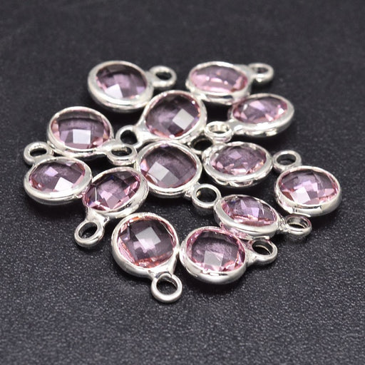 Mini pink glass with Silver color brass setting 6mm (2)