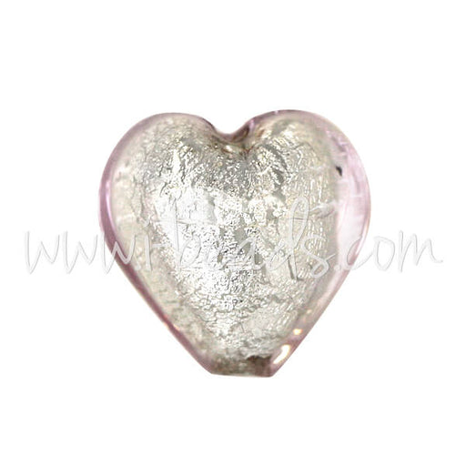 Murano bead heart crystal pale rose and silver 10mm (1)