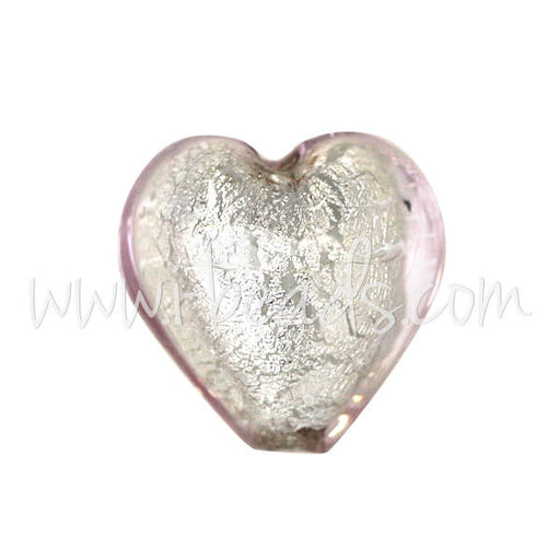 Buy Murano bead heart crystal pale rose and silver 10mm (1)