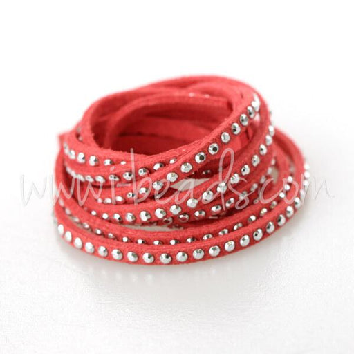 suede cord with silver rivets coral 3mm (1m)