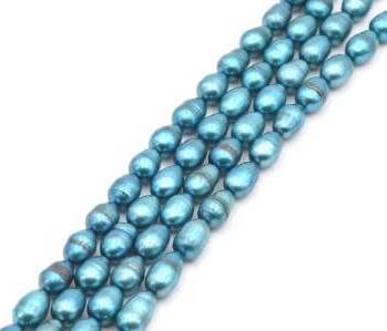 Freshwater pearls rice shape turquoise 8x6mm (1)