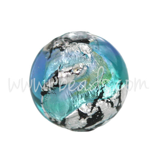 Murano bead round blue and silver 10mm (1)