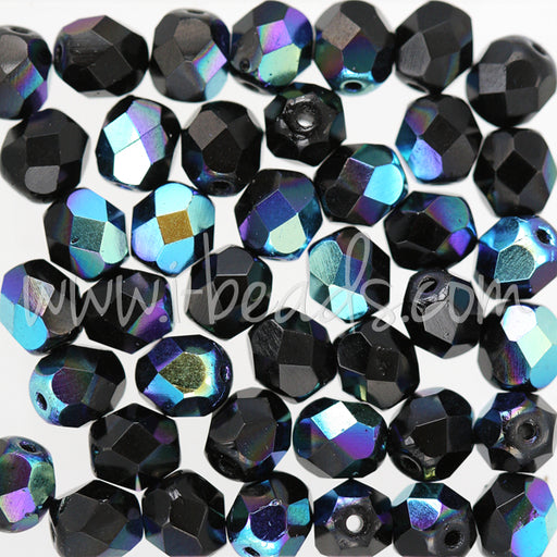 Buy Czech fire-polished beads jet ab 6mm (50)