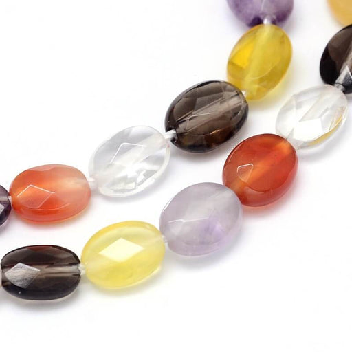 Natural gemme stones flat oval beads faceted 8mm hole 1mm mix colors (for sale x 5)