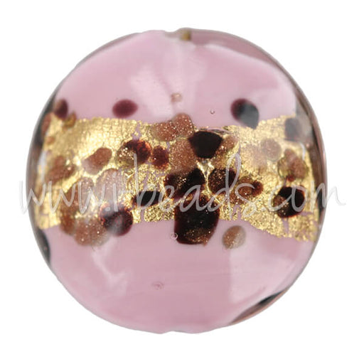 Murano bead lentil pink leopard 20mm (1)