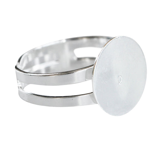 Adjustable ring setting with 14mm flat front brass silver plated (1)