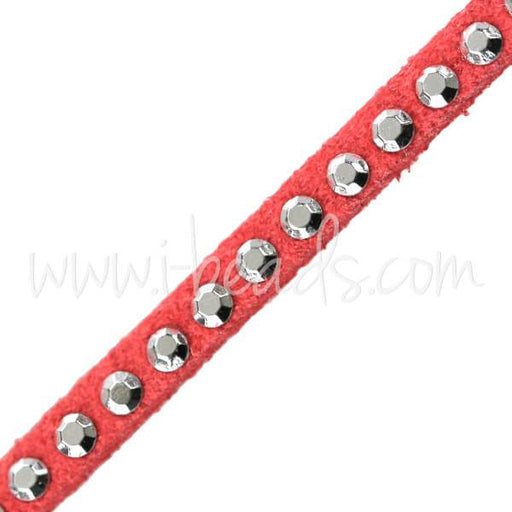 Buy suede cord with silver rivets coral 3mm (1m)