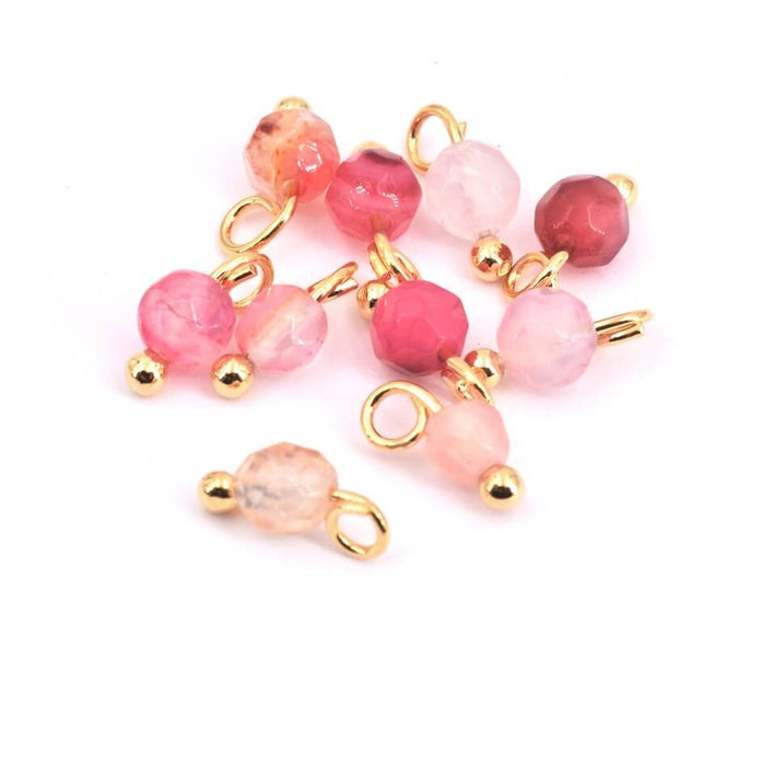 Charms Gemstone Quartz mixed PINK beads 4mm + headpins golden plated quality (10)