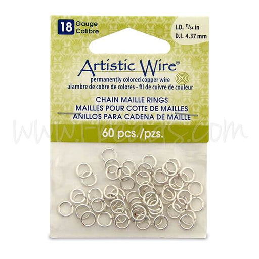 Beadalon 60 artistic wire chain maille rings non tarnished silver plated 18ga 11/64" 4.37mm (1)