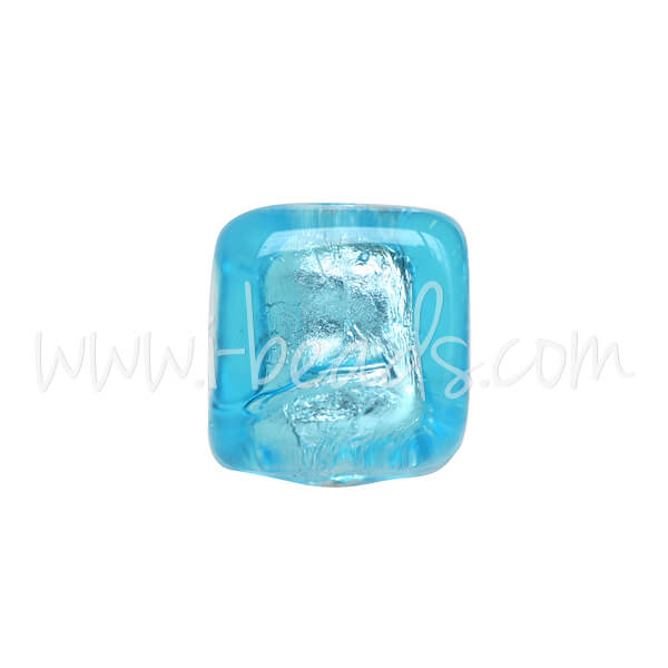 Murano bead cube aquamarine and silver 6mm (1)
