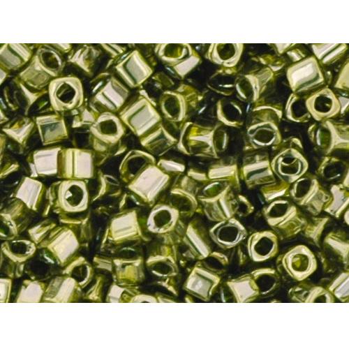 cc457 - Toho cube beads 1.5mm gold lustered green tea (10g)