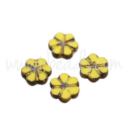 Czech pressed glass beads flower yellow and picasso 10mm (4)