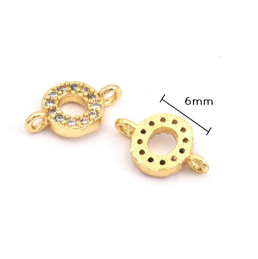Round link connector brass gold 18K plated with tiny Zirconium 10x6mm-hole:2mm (1)