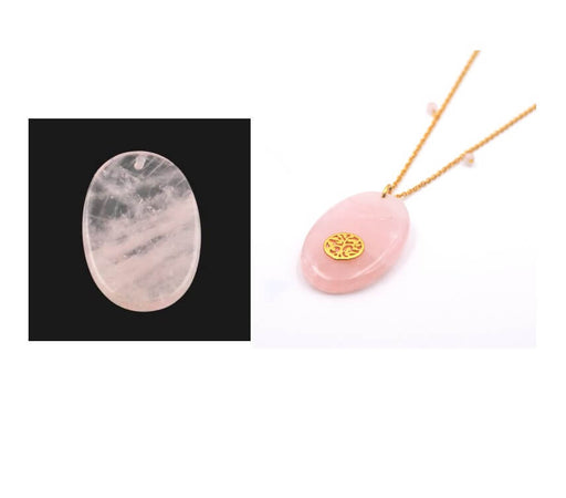 Rose Quartz oval flat Pebble Pendant, Variable Size 55mm, Hole: 2mm (1)