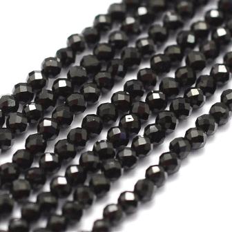 Natural Black Spinel Faceted, 2.5mm, 0.5mm Hole approx 175 pcs (1 strand)