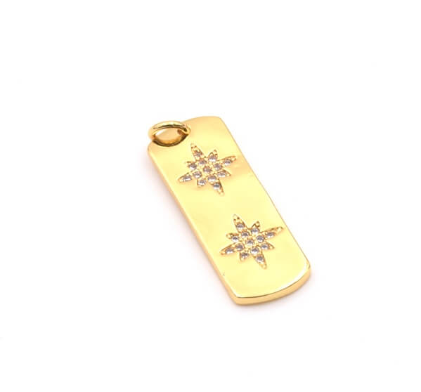 Charm pendant Gold plated and 2 strars zircon 26x9mm (1)