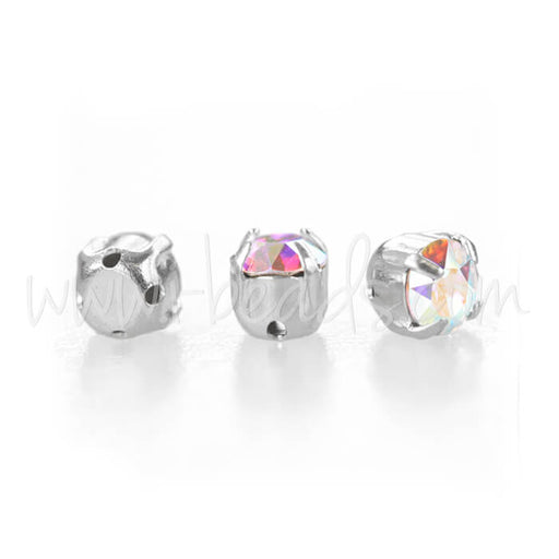 Swarovski chatons montées silver brushed SS18 - 4mm crystal AB (20)