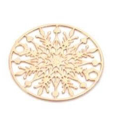 Snowflake Brass Link, Very thin Flat Round , Light Gold 20mm (2)