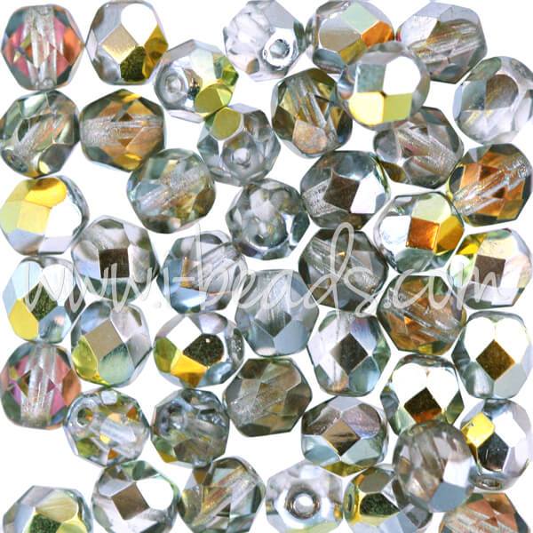 Czech fire-polished beads silver crystal ab 6mm (50)