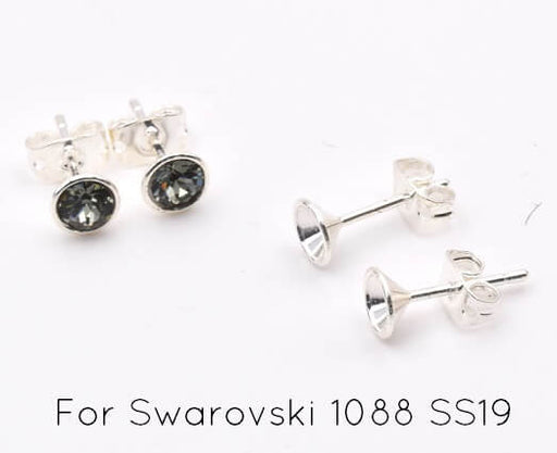 Stud ear studs set for Swarovski 1088 SS19-4mm with rounded outline - Silver pltd (2)