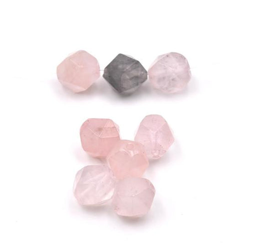 Polygon, Faceted, Natural rose Quartz Beads ,10x9mm, Hole: 1mm (3 units)