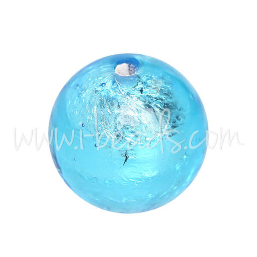 Murano bead round aquamarine and silver 10mm (1)