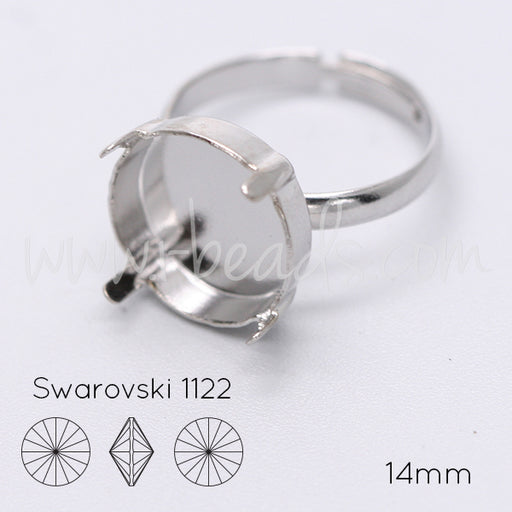 Adjustable ring setting for Swarovski 1122 rivoli 14mm rhodium (1)