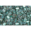 cc270 - Toho triangle beads 2.2mm rainbow crystal/prairie green lined (10g)