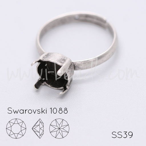 Adjustable ring setting for Swarovski 1088 SS39 antique silver plated (1)