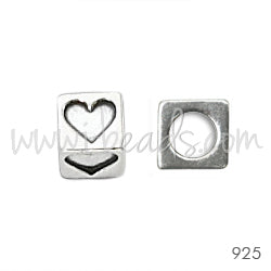 sterling silver 3mm hole cube heart bead 4.5mm (1)