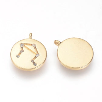 Constellation-zodiac charm brass gold plated and zirconia LIBRA 13x11x1,5mm -sold per 1 unit